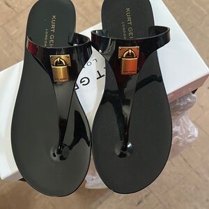 Kurt Geiger Black Sandals with Gold Lock Detail